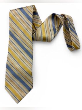 City of London Yellow Blue Striped Silk Tie Polka Dot Lining 3.75”